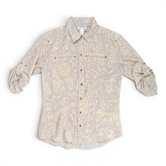 Calvin Klein Tops - Calvin Klein Snakeskin Print Roll-Tab Sleeve Utility Button Down Shirt